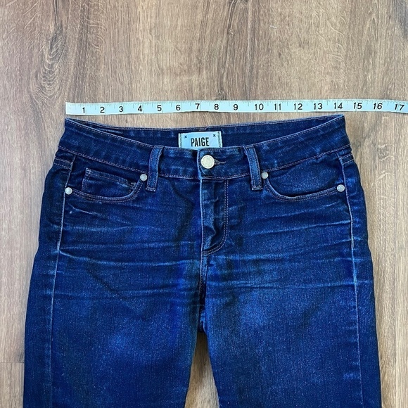 Paige Peg Super Skinny Dark Wash Raw Hem Sz 27 - Picture 2 of 11